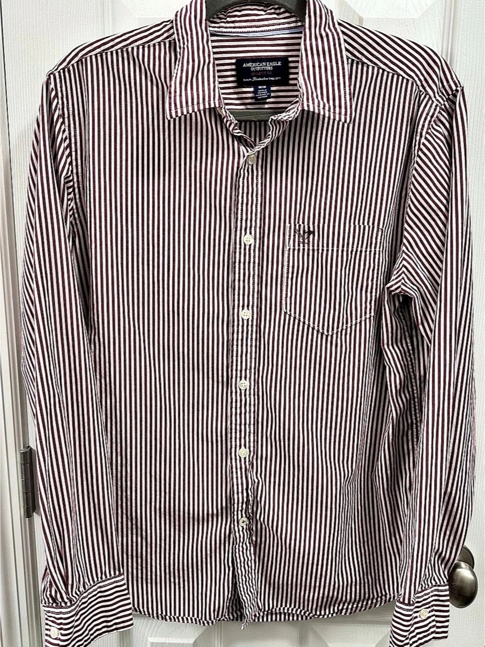 American Eagle Outfitters Athletic Fit Button-Down Shirt Striped Cotton Shirt